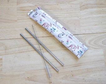 Reusable Straw Pouch lunchbox Set,  Travel, stainless straw, Work, bag, Australian Animals, zipper