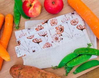 lightweight cotton reusable produce bags | farmer market fruit and vegetable bags with zipper | fridge food storage & great gifts Gum Leaves