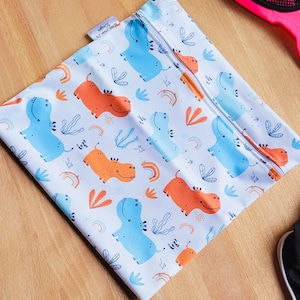Sac de natation et humide imperméable Hippo personnalisé | Séparez les vêtements mouillés et secs | Cours de natation, vêtements sales, école pour enfants, salle de sport, sac de plage