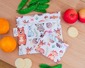 Reusable Food Bag alternative to Plastic & silicone | Zero waste sandwich Washable Food Pouch Snack Bags Forest Friends