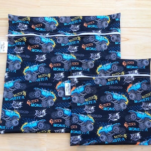 Sac de natation étanche Monster Trucks personnalisé | Séparez les vêtements humides et secs | Cours de natation, vêtements sales, école pour enfants, sac