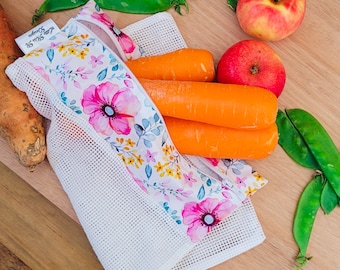 lightweight cotton reusable produce bags | farmer market fruit and vegetable bags with zipper | fridge food storage & great gifts Summertime