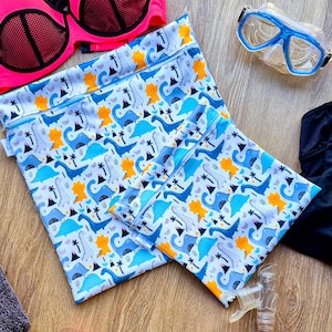 Sac de natation imperméable personnalisé | Vêtements secs et humides séparés Leçons de natation, Vêtements sales, école pour enfants, salle de sport, plage Dinosaures Loui