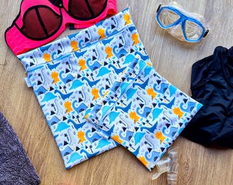 Bolsa impermeable personalizada para nadar y mojar / Ropa seca y mojada separada Clases de natación, ropa sucia, escuela para niños, gimnasio, playa Dinosaurios Loui