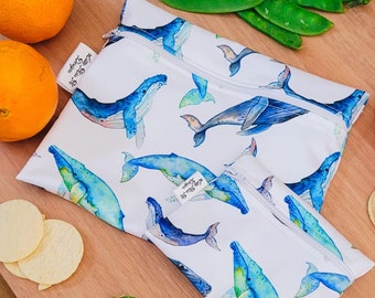 Wiederverwendbare Lebensmittelbeutel Alternative zu Plastik & Silikon | Zero Waste Sandwich Waschbar Lebensmittelbeutel Snackbeutel Wale