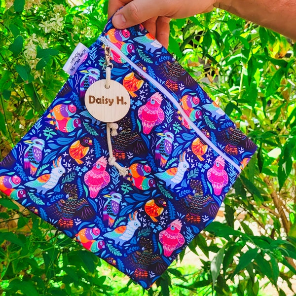 Personalized Bird of Australia flower Waterproof Swim & Wet Bag | Separate Wet and Dry Clothes | Swimming lessons, Dirty Clothes, kids schoo