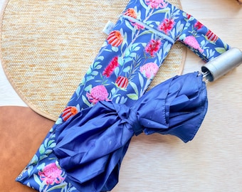 Waterproof Umbrella Bag, Wet Brolly Storage bag for foldable & collapsible Umbrellas cover bag Navy Native flowers