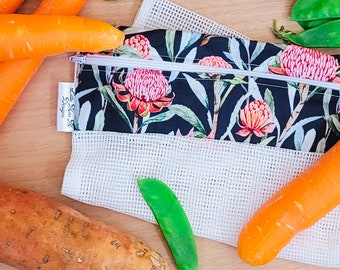 lightweight cotton reusable produce bags | farmer market fruit and vegetable bags with zipper | fridge food storage & great gifts Waratah