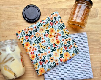Fabric Jar Opener, handmade bottle opener, washable gripper, non slip lid opener perfect for elderly or arthritis Orange Flowers
