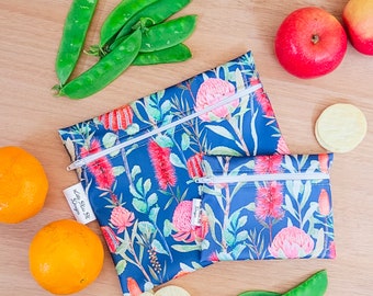 Reusable Food Bag alternative to Plastic & silicone | Zero waste sandwich Washable Food Pouch Snack Bags Navy Natives