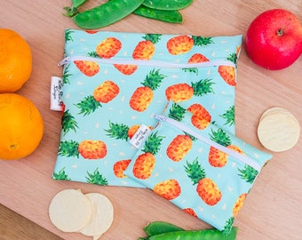 Reusable Food Bag alternative to Plastic & silicone | Zero waste sandwich Washable Food Pouch Snack Bags Pineapples bright