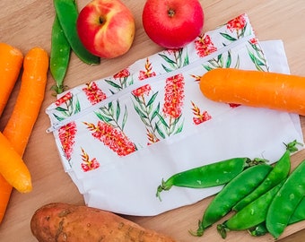 lightweight cotton reusable produce bags | farmer market fruit and vegetable bags with zipper |fridge food storage & great gifts Bottlebrush