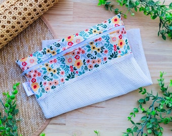 Delicates Laundry Bag to protect bras, stockings, lingerie, underwear | cotton zipper Mesh wash bag | Sock washing and Dryer Bag flowers org