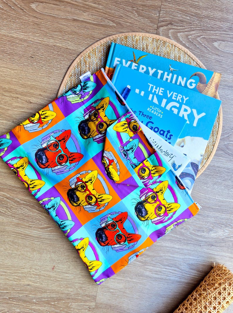 Bolsa de biblioteca para la vuelta al cole para niños y niñas, bolsa para libros prestados con cremallera, bolsa de mano para libros de niños y niñas. Subwoofa
