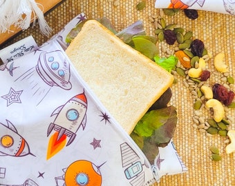 Reusable Washable Snack Bags Replace Zip Lock Bags  Kids Lunches - Food Pouch Astronaut Australian Made handmade Work