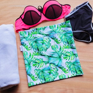 Sac de natation et humide imperméable personnalisé | Séparez les vêtements mouillés et secs | Cours de natation, vêtements sales, école pour enfants, vert tropical