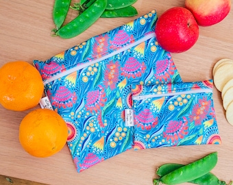 Reusable Food Bag alternative to Plastic & silicone | Zero waste sandwich Washable Food Pouch Snack Bags Bright Colourful Willow