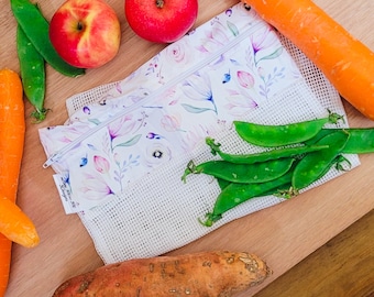 lightweight cotton reusable produce bags | farmer market fruit and vegetable bags with zipper | fridge food storage & great gifts Springtime