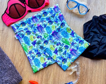 Bolsa impermeable personalizada para nadar y mojar / Ropa seca y mojada separada / Clases de natación, ropa sucia, escuela para niños, gimnasio, playa bajo el mar