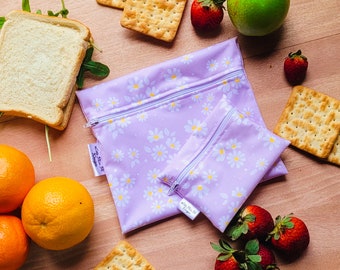 Reusable Food Bag alternative to Plastic & silicone | Zero waste sandwich Washable Food Pouch Snack Bags  Pink flowers