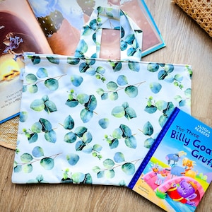 Bolsa de biblioteca para la vuelta al cole para niños y niñas, bolsa para libros prestados con cremallera, bolsa de mano para libros de niños y niñas. Gum