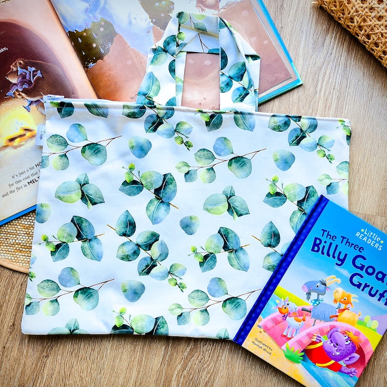 Bolsa de biblioteca para la vuelta al cole para niños y niñas, bolsa para libros prestados con cremallera, bolsa de mano para libros de niños y niñas. Gum