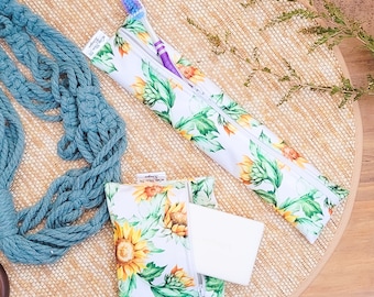 Reise Seife wasserdichte Tasche | wiederverwendbare Kosmetiktasche mit Zahnbürstenhalter Sonnenblumen auf Reisen