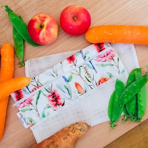 lightweight cotton reusable produce bags | farmer market fruit and vegetable bags with zipper | fridge food storage & great gifts Cream