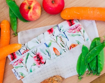 lightweight cotton reusable produce bags | farmer market fruit and vegetable bags with zipper | fridge food storage & great gifts Cream