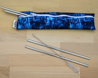 Reusable Straw Pouch Set, Travel, stainless straw, Work, bag, tropical, boys, zipper