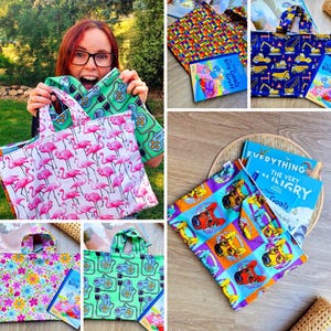 Bibliothekstasche für den Schulanfang für Kinder und Kinder, geliehene Buchrückseite mit Reißverschluss, Einkaufstasche für Bücher für Jungen und Mädchen