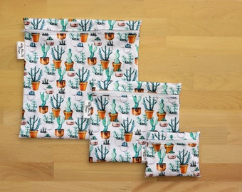 Reusable Food Bag alternative to Plastic & silicone | Zero waste sandwich Washable Food Pouch Snack Bags cactus plant