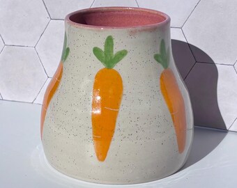 Handmade Stoneware Carrot Medium Vase | Hand Painted Ceramic Vase | Wheel Thrown | Australian Made