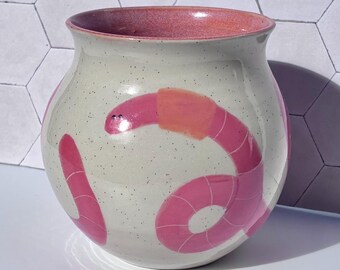Handmade Stoneware Worm Medium Vase | Hand Painted Ceramic Vase | Wheel Thrown | Australian Made