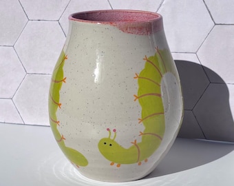 Handmade Stoneware Caterpillar Medium Vase | Hand Painted Ceramic vase | Wheel Thrown | Australian Made
