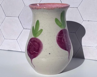 Handmade Stoneware Beetroot Small Vase | Hand Painted Ceramic Vase | Wheel Thrown | Australian Made