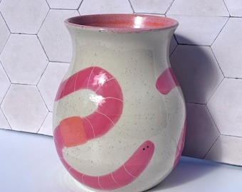 Handmade Stoneware Worm Medium Vase | Hand Painted Ceramic Vase | Wheel Thrown | Australian Made