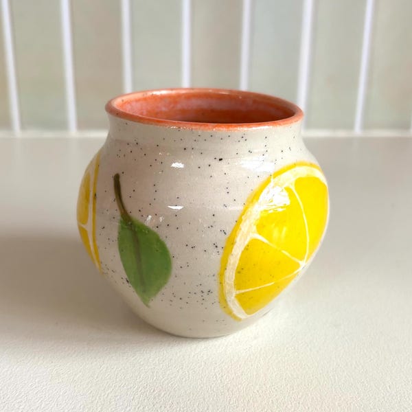 Hand-painted Stoneware Lemon Bud Vase | Handmade Ceramics Australia | Functional Stoneware Art