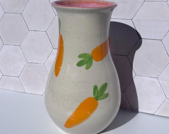 Handmade Stoneware Carrot Medium Vase | Hand Painted Ceramic Vase | Wheel Thrown | Australian Made