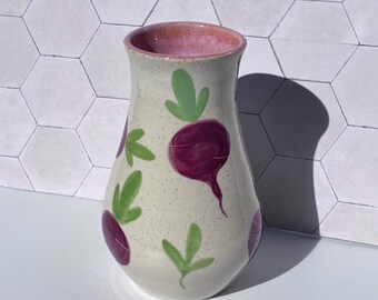 Handmade Stoneware Beetroot Medium Vase | Hand Painted Ceramic Vase | Wheel Thrown | Australian Made
