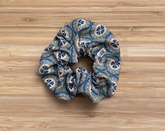 Moroccan Blue Scrunchie | Whimsical Cotton Scrunchie | Cottagecore Hair Accessory | Gift for Art Lovers & Gardeners