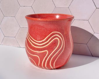 Handmade Stoneware Pink Topography Cup | Handcrafted Ceramic Australia