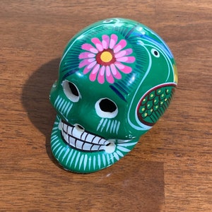 Hand Painted Mexican Clay Sugar Skull Varnished Dia De Los Muertos