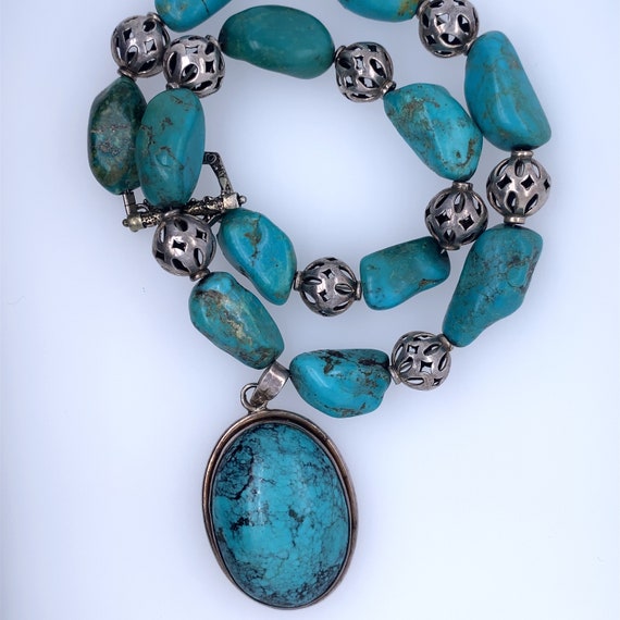 925 Silver Vintage Turquoise Necklace With Turquo… - image 2