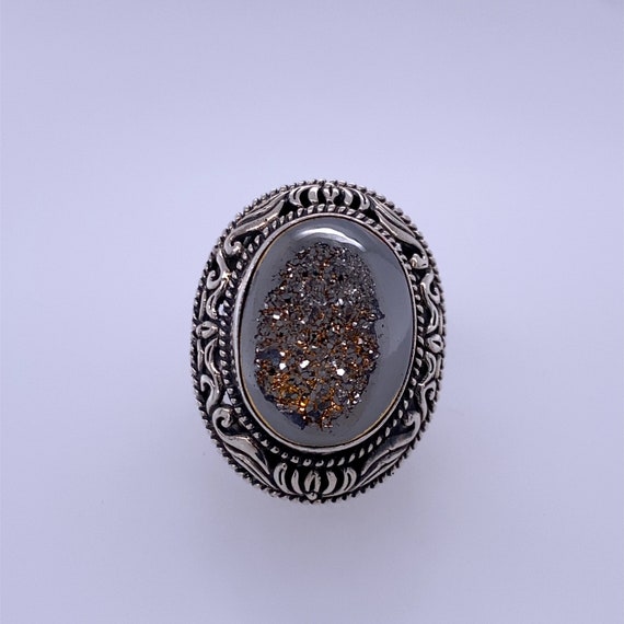 925 Sterling Silver Custom Gold Flake Vintage Ring - image 1