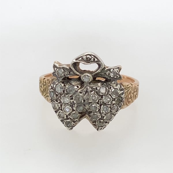 925 Sterling Silver/8k Rose Gold Antique Ring With Diamond Stones