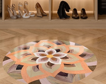 Wood floor medallion &quot;Bloom&quot; - Wood floor inlay - Flooring inlay - Wood art - Table top - Table desk top - AtwoodGoods - Handmade