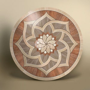 Wood floor medallion &quot;Dalar&quot; - Hardwood floor inlay - Wooden wall decor - Wall art - Table desk - Table top - AtwoodGoods - Handmade