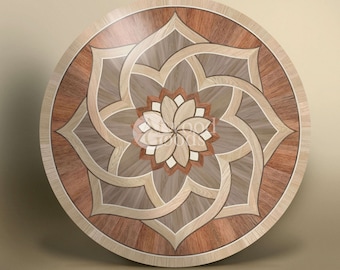 Wood floor medallion &quot;Dalar&quot; - Hardwood floor inlay - Wooden wall decor - Wall art - Table desk - Table top - AtwoodGoods - Handmade
