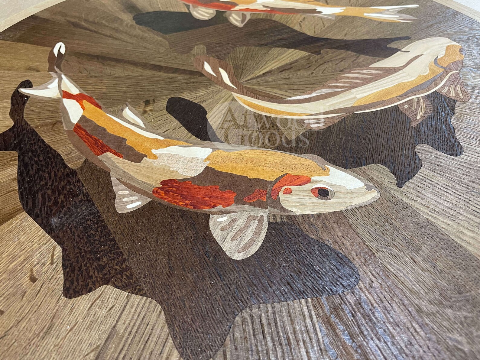 Timber Inlay Fish Wood Floor Medallion